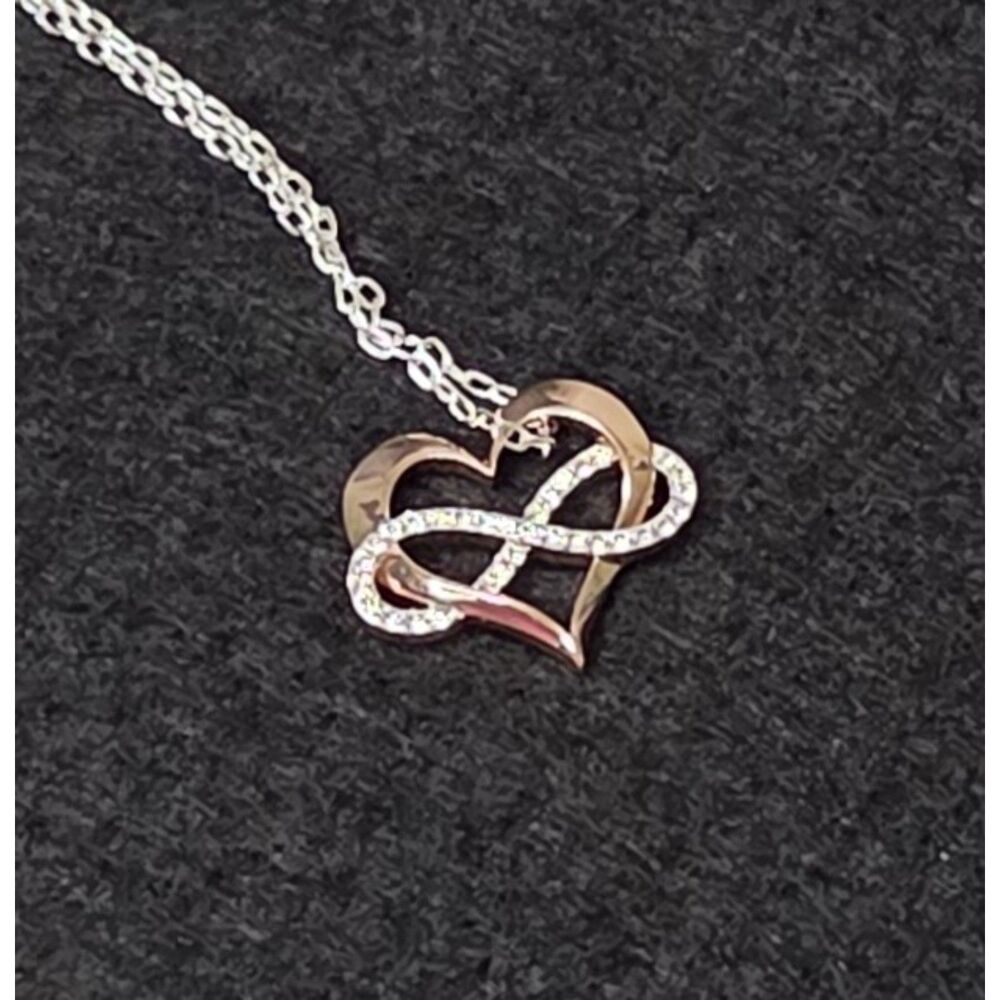Infinity Heart Rose Gold & Crystal Necklace NWT